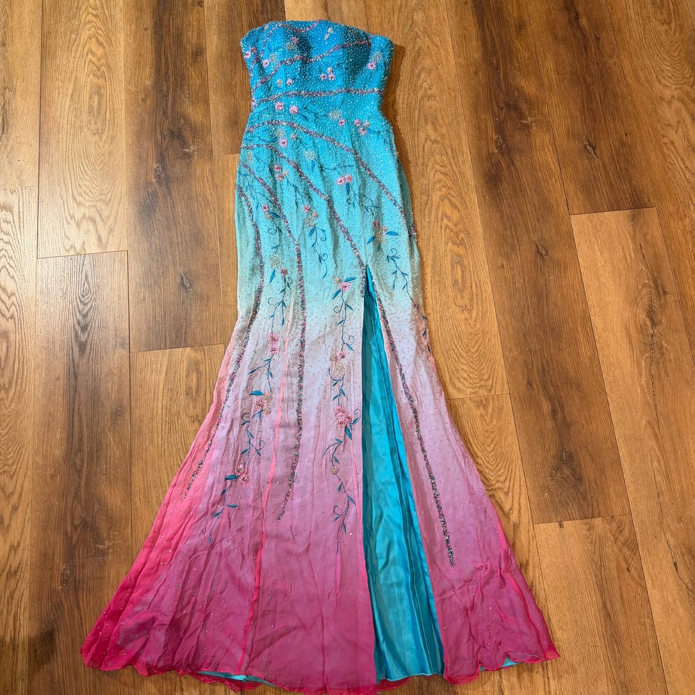 Vintage Y2K 100% Silk Beaded Dress Vintage Beaded Dress Silk Dairy Ombré Rainbow - Picture 3 of 17
